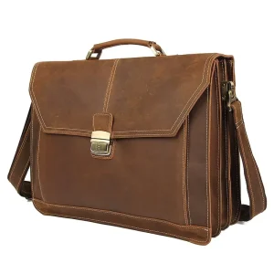 J.M.D Genuine Leather Briefcase With Combination Lock Brown Men’s Office Bag Crazy Horse Leather Briefcase