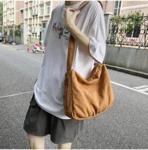 Japanese Style Simple Canvas Messenger Backpack for Men Handle Rope Men’s Student Backpack with Shoulder Bag
