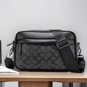 Japanese Trending Casual Black Cross Body Satchel Shoulder Bag for Men and Youth PU Material Fashionable Square Bag