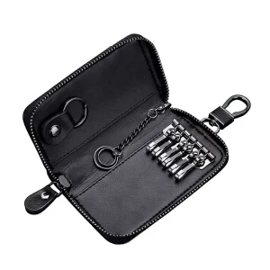 Key Bag Men’s Fashion Genuine Leather Large Capacity PU Business Household Simple Zipper Soft Leather Multi function Card Car