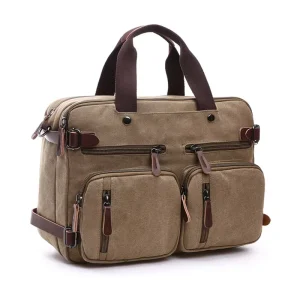 Khaki Vintage Blank Tote Travel Business Canvas Messenger Bag Boy Handbag for Men