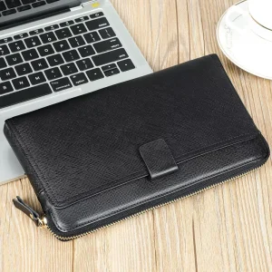 Korean Style Genuine Cowhide Leather Men’s Handbag Casual Business Envelope Bag Zipper Closure Fashionable Wallet Replacement