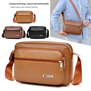 Korean Style Men’s PU Leather Business Shoulder Bag Large Capacity Casual Crossbody Sling Backpack for Daily