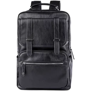 Korean Style PU Leather Men’s Backpack Simple Middle School Travel Student Bag Zipper Trendy Casual Youth Backpack