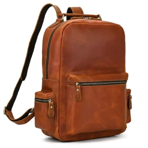 Laptop Bagpack 15.6 Inch Computer Bag Men’s Casual Daypack School Bag Leather Backpack for Travel