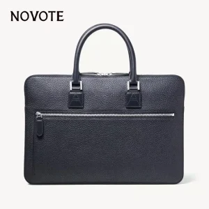 Laptop Messenger Bag Vegan Leather Lychee Pattern Soft Handle Zipper 15.5inch Business Style Daily Waterproof