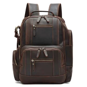 Large Capacity 15 16 Inch Men’s Vintage Crazy Horse Leather Backpack Waterproof with Stylish Vintage Design