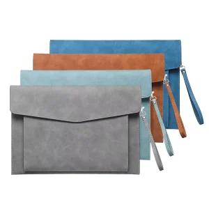 Large Capacity A4 Leather Document File Bag Zipper Portable Conference Office File Storage Pouch Business Contract File Folder