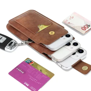 Large Capacity Business Style Men’s Protective PU Leather Universal Waist Bag with Belt Buckle Clip Wallet Phone Case