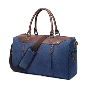 Large Capacity Canvas Duffle Bag Men’s Travel Weekender Bag with PU Leather Trim Custom Logo Overnight Carry on Handbag