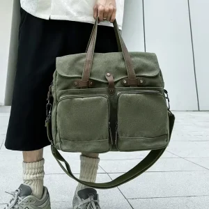 Large Capacity Canvas Men’s Bag Crossbody Bag for Outdoor Travel Multi Compartment Mailman Bag Trendy Single Shoulder Handbag