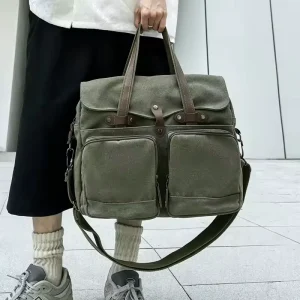 Large Capacity Canvas Men’s Crossbody Outdoor Travel Multi Compartment Zipper Mailman Bag Single Shoulder Handbag