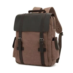 Large Capacity Canvas Men’s Vintage Waterproof RFID Protected Laptop Backpack Cover Closure School Travel Daypack