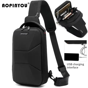 Large Capacity Casual Waterproof Men’s Crossbody Bag Lightweight Outdoor Travel with Usb Charge Chest Bag