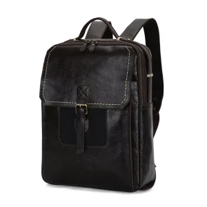 Large Capacity College Daypack Men Leather Backpack 15.6 Inches Laptop Backpack Travel Business Office Bag