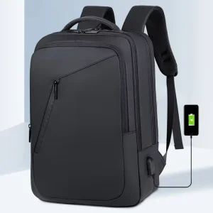Large Capacity Computer Backpack Unisex Business Denim Waterproof Laptop Bag USB Charging Polyester Zipper Daypack