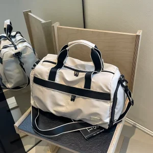 Large Capacity Cotton Fabric Duffle Bag Waterproof Travel Sports Fitness Bag Letter Pattern Weekend Short Distance Use