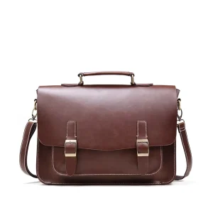 Large Capacity Crazy Horse PU Leather Men’s Casual Business Messenger Bag Handmade Briefcase Soft Computer Bag