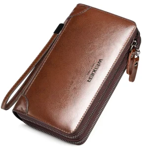 Large Capacity Fashion Classic Men’s Clutch Bag PU Leather Business Fashion Double Zip Doka Large Capacity Wallet