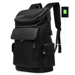 Large Capacity Fashion Men’s USB Waterproof Casual Backpack Zipper Closure with Polyester Lining for Travel and Laptop