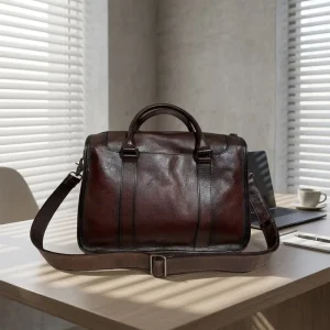Large Capacity Genuine Cowhide Leather Men’s Luxury Vintage Business Briefcase Soft Bag Crossbody Shoulder Strap Zipper Portable