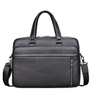 Large Capacity Genuine Cowhide Leather Men’s Vintage Style Business Briefcase Soft Bag Crossbody Shoulder Strap Casual Zipper