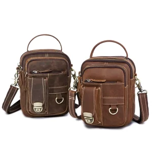 Large Capacity Genuine Leather Shoulder Bag Durable Cattlehide Tactical Crossbody Waist Bag Men’s Messenger Bag