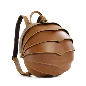 Large Capacity Genuine Leather Women’s & Men’s Backpack Crazy Horse Beetle Shaped Bag with Polyester Lining Special Design