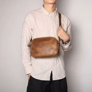 Large Capacity Leather Bag Genuine Leather Men’s Bag Crazy Horse Leather Cross Bag