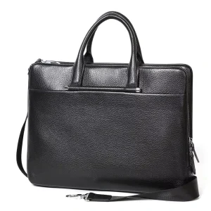 Large Capacity Leather Briefcase Men’s Portable Cowhide Bag Business Trip Travel Bag One Shoulder Cross-body Laptop Bag