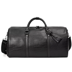 Large Capacity Luxury Men’s Duffel Bag Multi Functional Waterproof Geometric Pattern PU Leather Travel Bag Stylish Fashion