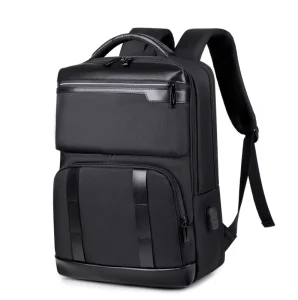 Large Capacity Men’s Backpack Water-Resistant Business Travel Bag Solid Color Trendy Laptop Bags with USB Charging