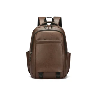 Large Capacity Men’s Business Backpack PU Waterproof Material Polyester Lining Zipper Closure for School Work Laptop Case