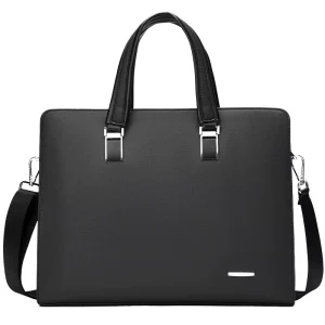 Large Capacity Men’s Business Leather Briefcase Portable Office Handbag for Travel Pouch Size