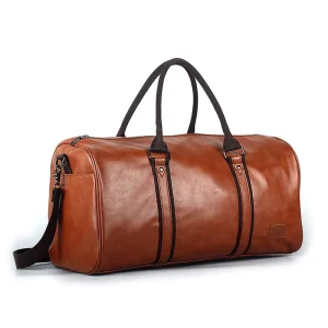 Large Capacity Men’s Casual Korean PU Travel Bag Luggage Portable Crossbody Luggage Barrel Bag Holdall Fashionable