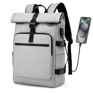 Large Capacity Men’s Casual Travel Backpack Roll Top Waterproof Laptop Bag