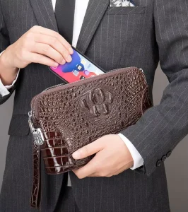 Large Capacity Men’s Clutch PC Wallet Genuine Leather Handbags Men’s Leather Fingerprint Clutch Bag Wallet Real Leather