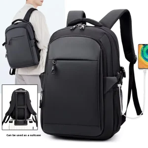 Large Capacity Men’s Laptop Backpack External USB Port Trolley Sleeve Shoulder Strap Suitable for Business Trips Daily Commutes