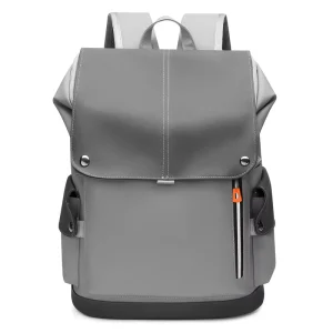 Large Capacity Men’s Laptop Backpack PU Leather Zipper Waterproof Trendy USB Cover Functional for Sport Fashionable