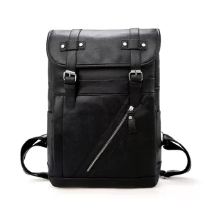 Large Capacity Men’s PU Leather Backpack Retro Style Business School Bag with RFID Waterproof Open Closure for Laptop Carrying