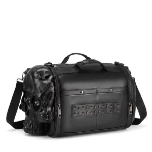 Large Capacity Men’s PU Leather Skull Zipper Satchel Bag Geometric Pattern Style Fashionable Travel Bag