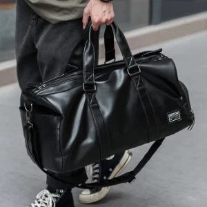 Large Capacity Men’s PU Leather Travel Bag Durable Luggage Bag for Weekend Business Trip Outdoor Daily Use