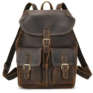 Large Capacity Men’s Retro Crazy Horse Skin Travel Bag Student Backpack Can Hold 15 Inch Computer Backpack