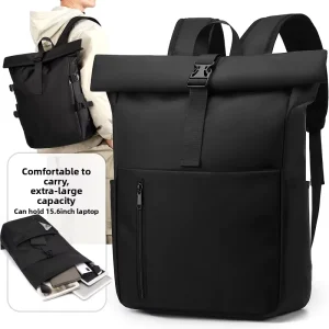 Large Capacity Men’s Rolled Top Laptop Backpack Waterproof Business Outdoor Travel Backpack Factory