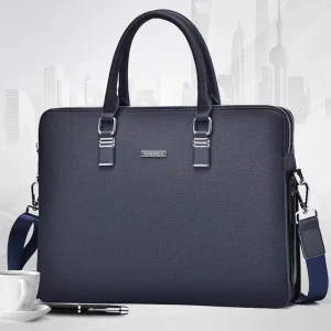 Large Capacity Men’s Waterproof PU Briefcase Zipper Closure Business Document Gift Bag for Office or Conference