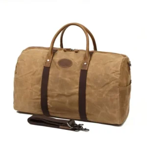 Large Capacity Men’s Waxed Canvas Leather Carry-on Duffle Bag Backpack Zipper Weekender Bag Portable for Travel Casual Use Brown