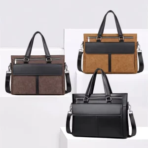 Large Capacity PU Leather Men’s Casual Business Shoulder Laptop Sleeve Waterproof Handbag Custom Logo Modern Crossbody Office