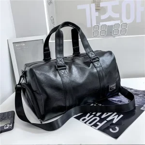 Large Capacity PU Leather Men’s Gym Bag with Dry Wet Separation Portable Travel Bag Short Distance Luggage