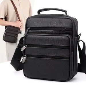 Large Capacity Portable Genuine Leather Messenger Bags Fashion Daily Multi-layer Casual Men’s Crossbody Bag