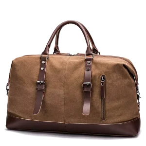 Large Capacity Travel Bag Men’s Handbags Casual Canvas with Imitation Leather Crossbody Bag Luggage Bag